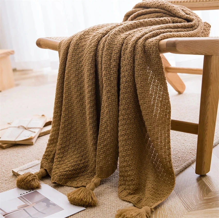 Nordic Waffle Knit Tassel Throw