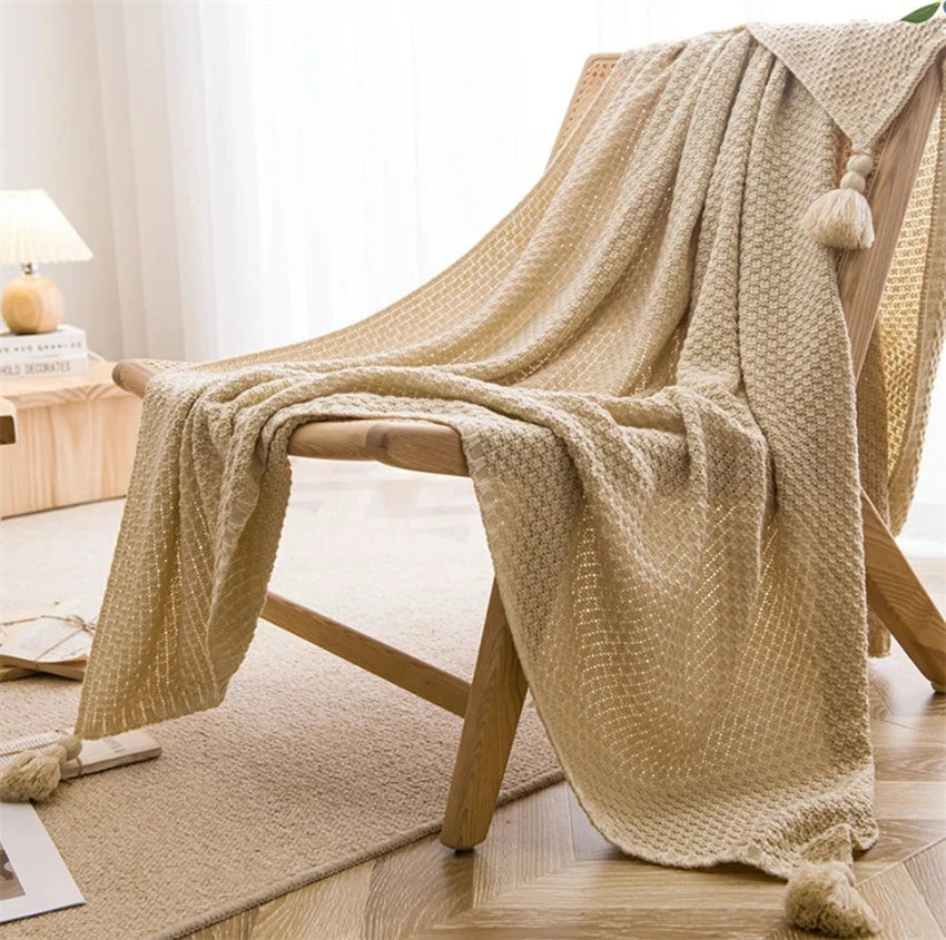 Nordic Waffle Knit Tassel Throw