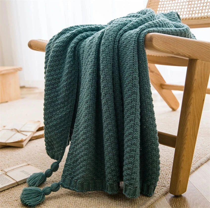 Nordic Waffle Knit Tassel Throw